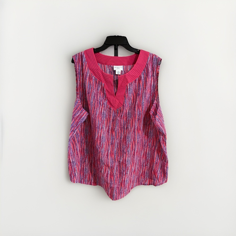 liz claiborne womens tank blouse shirt PINK stretch blue plus 2X summer EUC C46